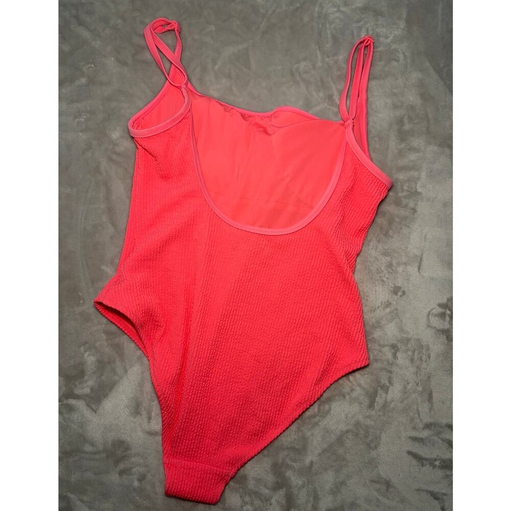 Aerie Real Good One Piece Swimsuit Large EUC Textured Neon Pink Full Coverage - Picture 3 of 5